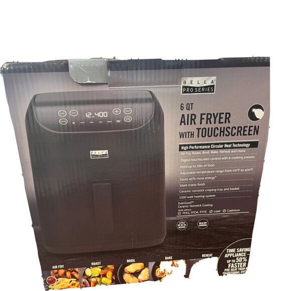 BELLA 6-qt. Digital Air Fryer w Touch Screen, Stainless Finish - Black Stainless - Picture 3 of 5